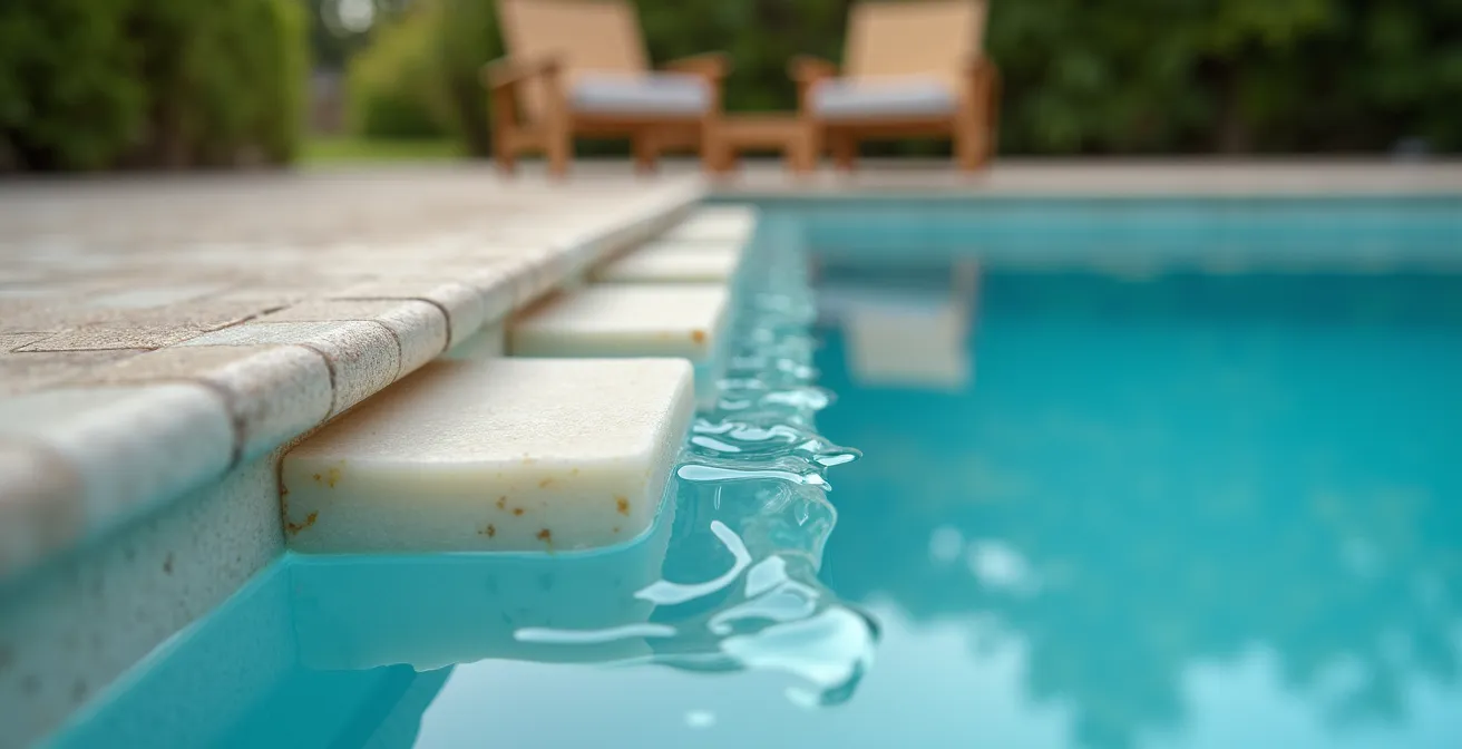 Vue en coupe d'une structure monobloc de piscine coque polyester