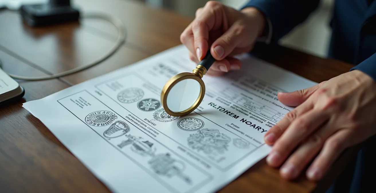 Mains analysant des documents techniques avec une loupe